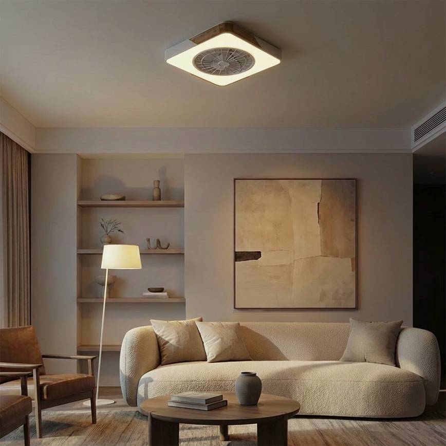 Brilagi - Dimbar LED-takarmatur med fläkt LED/38W/230V 3000-6500K 3000-6500K 50x50 cm vit/ek + fjärrkontroll