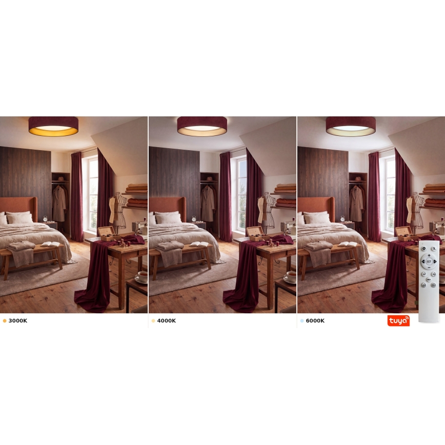 BRILAGI - Dimbart LED-takarmatur VELVET SMARTIX LED/24W/230V 3000-6000K Ø 45 cm vinröd/guld Wi‑Fi Tuya Beacon + fjärrkontroll