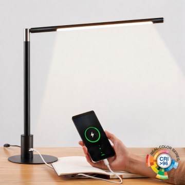 BRILAGI - LED-dimbar bordslampa med USB-portar VARIO LED/7W/230V 3000-6500K CRI 96 svart
