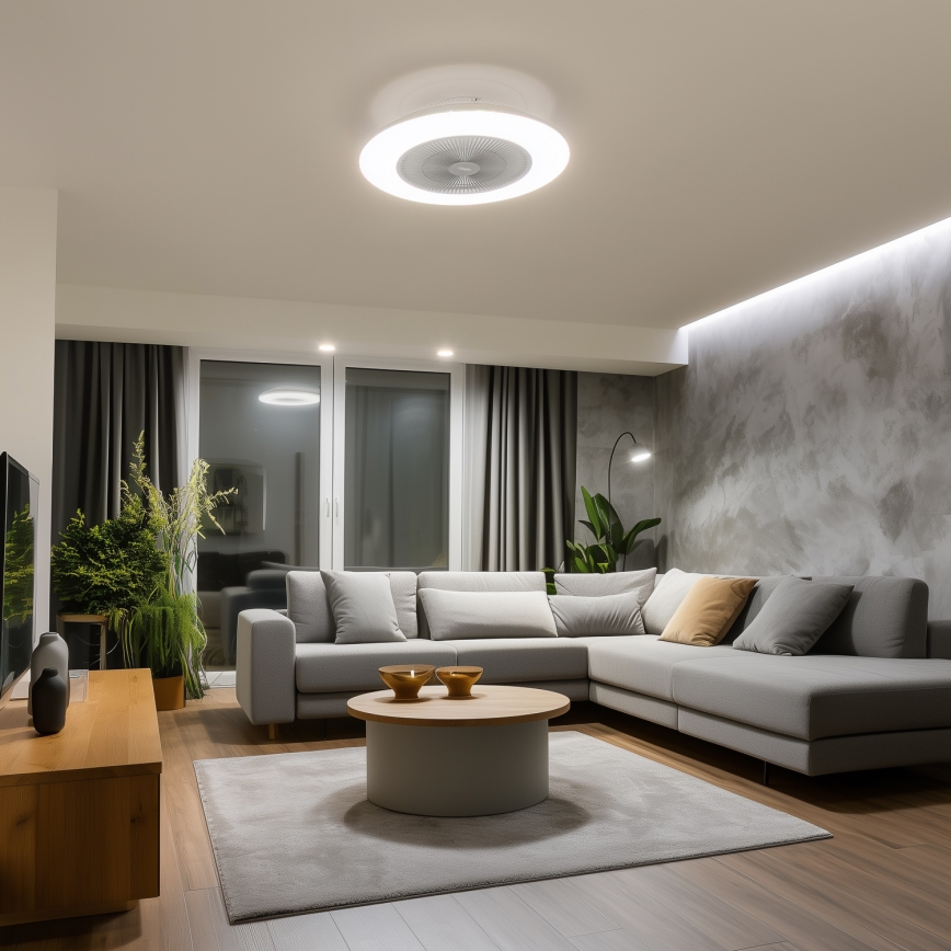 Brilagi - LED dimbar taklampa med fläkt AURA LED/38W/230V 3000-6000K silver + fjärrkontroll