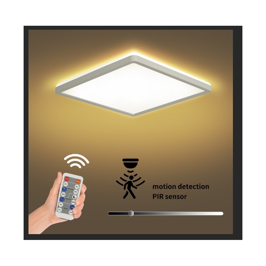 Brilagi - LED dimbar armatur med rörelse- och skymningssensor ULTRA SLIM LED/18W/230V 30x30 cm + fjärrkontroll