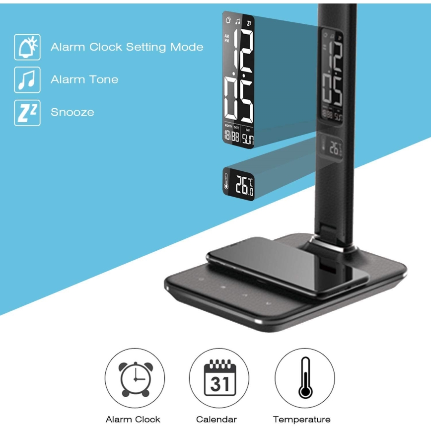 Brilagi - LED Dimbar bordslampa med QI trådlös laddning och USB REGINA LED/8,5W/230V svart