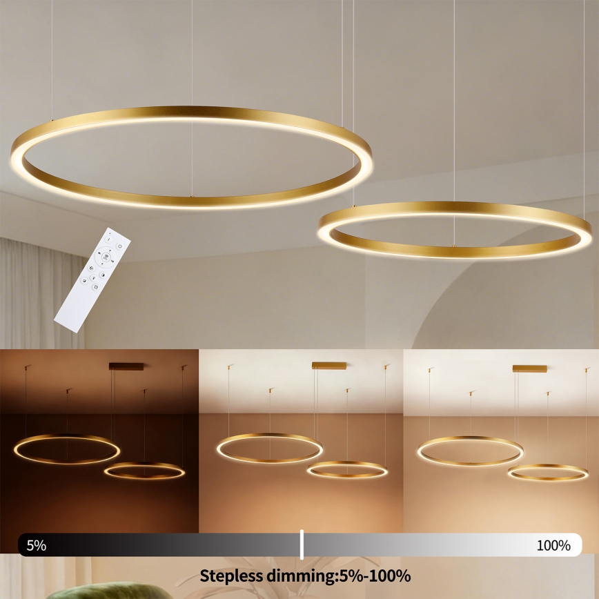 Brilagi - Dimbar LED-pendel på kabel PORTOFINO LED/98W/230V 3000-6000K guld + fjärrkontroll