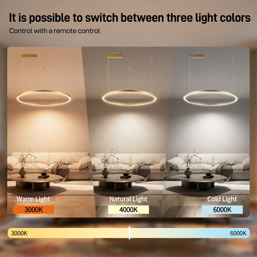 Brilagi - LED-dimmbar pendellampa med vajer PORTOFINO LED/60W/230V 3000-6000K Ø 80 cm guld + fjärrkontroll