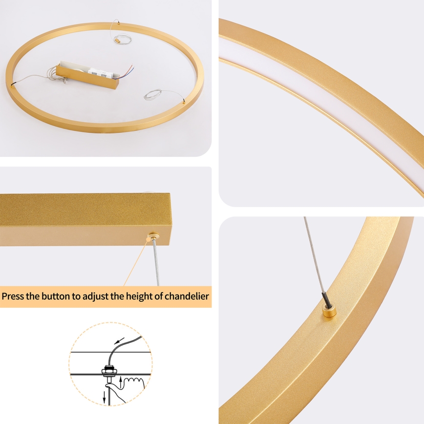 Brilagi - LED-dimmbar pendellampa med vajer PORTOFINO LED/60W/230V 3000-6000K Ø 80 cm guld + fjärrkontroll