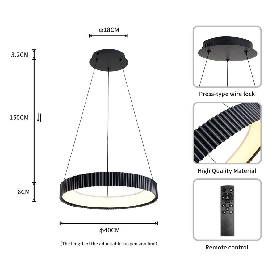Brilagi - FALCON MODERN LED dimbar hänglampa på vajer, 30W/230V, 3000–6500K, Ø 40 cm, svart, inkl. fjärrkontroll