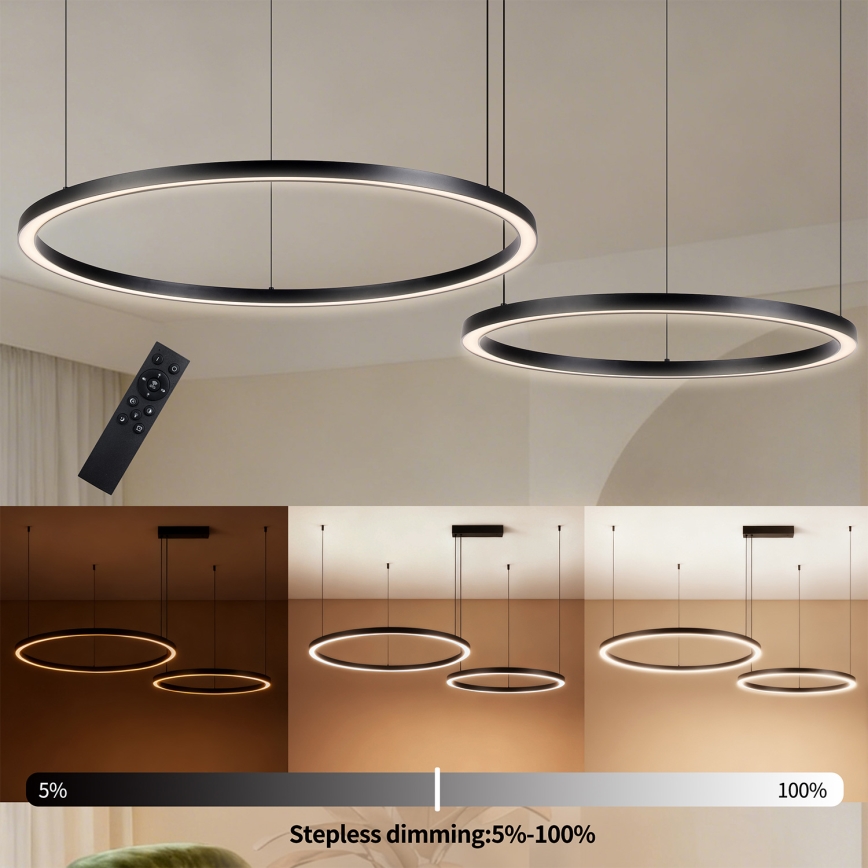 BRILAGI - PORTOFINO LED/98W/230V dimbar pendellampa med kabel 3000-6000K svart + fjärrkontroll