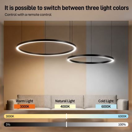 BRILAGI - PORTOFINO LED/98W/230V dimbar pendellampa med kabel 3000-6000K svart + fjärrkontroll