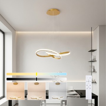 Brilagi - LED-dimbar pendellampa med vajer INFINITY LED/55W/230V 3000-6000K 50x50 cm guld + fjärrkontroll