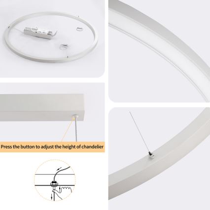 Brilagi - LED-dimbar pendellampa på vajer PORTOFINO LED/60W/230V 3000-6000K Ø 80 cm silver + fjärrkontroll