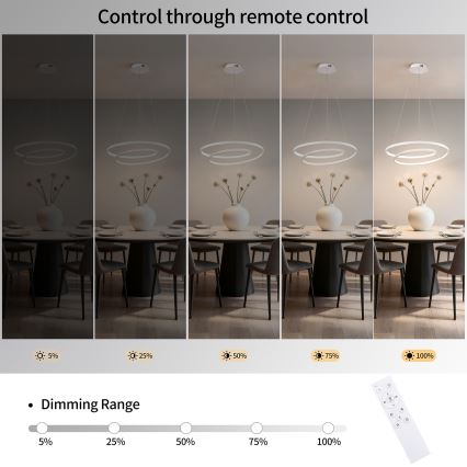 Brilagi - Dimmbar LED-pendellampa på vajer TWISTER LED/48W/230V 3000–6000K Ø 50 cm vit + fjärrkontroll