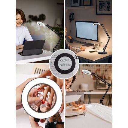 Brilagi - LED dimbar bordslampa med förstoringsglas LENS LED/12W/5V 3000/4200/6000K svart