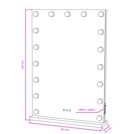 BRILAGI - LED dimbar sminkspegel HOLLYWOOD LED/15W/230V CCT + 2x USB 55x77 cm vit