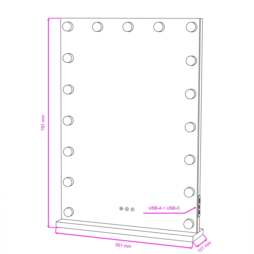 BRILAGI - LED dimbar sminkspegel HOLLYWOOD LED/15W/230V CCT + 2x USB 55x77 cm vit