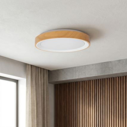 Brilagi - LED dimbar takarmatur FLOCO LED/48W/230V Ø 40 cm träfinish/vit + fjärrkontroll