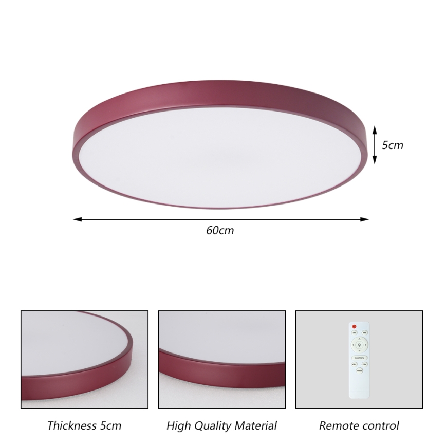 Brilagi - Dimbar LED-taklampa POOL LED/60W/230V 3000-6000K Ø 60 cm bordeaux + fjärrkontroll