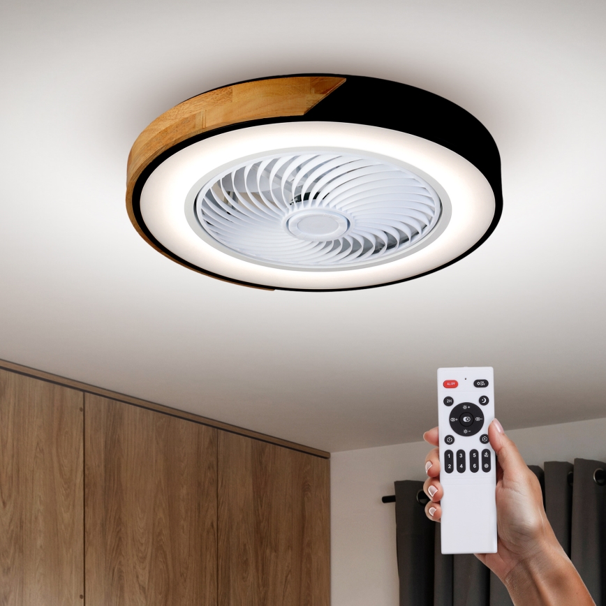 Brilagi - dimbart LED-taklampa med fläkt LED/30W/230V 3000-6500K Ø 50 cm svart/ek + fjärrkontroll