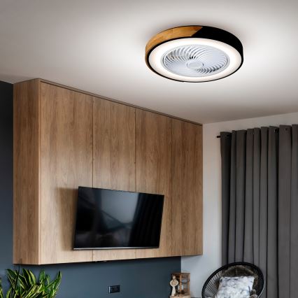 Brilagi - dimbart LED-taklampa med fläkt LED/30W/230V 3000-6500K Ø 50 cm svart/ek + fjärrkontroll