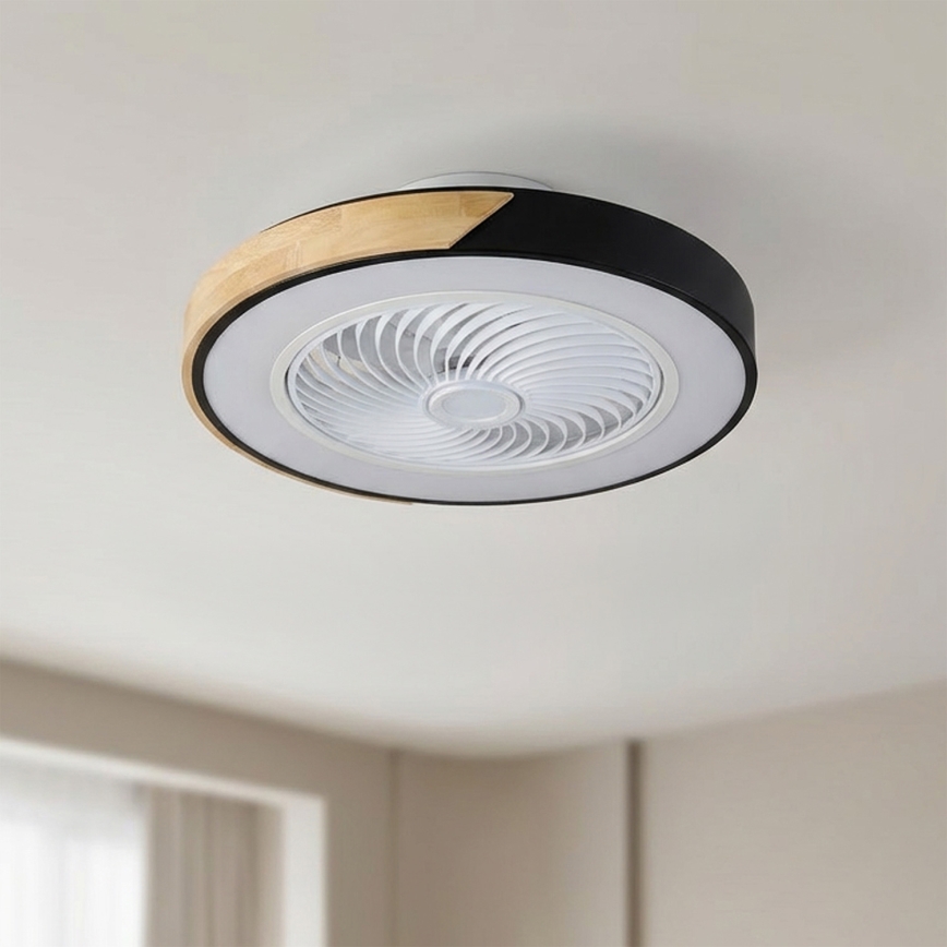 Brilagi - dimbart LED-taklampa med fläkt LED/30W/230V 3000-6500K Ø 50 cm svart/ek + fjärrkontroll