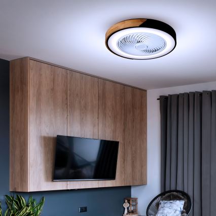 Brilagi - dimbart LED-taklampa med fläkt LED/30W/230V 3000-6500K Ø 50 cm svart/ek + fjärrkontroll
