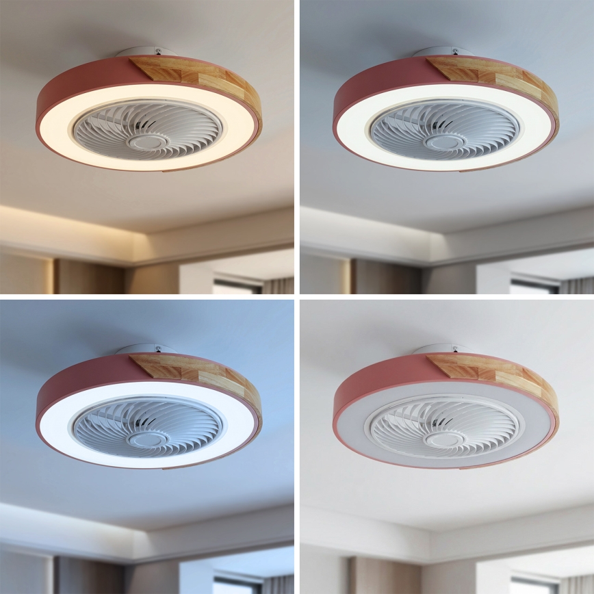 Brilagi - LED-dimbar taklampa med fläkt LED/38W/230V 3000-6500K 3000-6500K Ø 50 cm rosa/ek + fjärrkontroll
