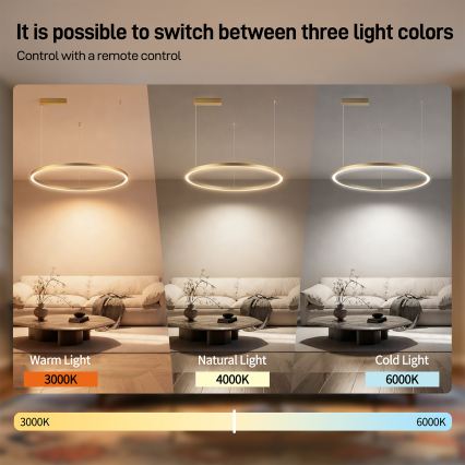 BRILAGI - Dimmbar LED-pendel på vajer PORTOFINO LED/60W/230V 3000-6000K Ø 80 cm guldfinish + fjärrkontroll