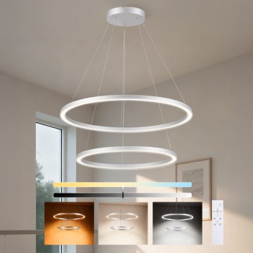 Brilagi - LED dimbar taklampa på vajer PORTOFINO LED/98W/230V 3000-6000K Ø 80 cm silver + fjärrkontroll