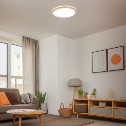 Brilagi - Dimbar LED-taklampa PINE LED/60W/230V trä Ø 52 cm 3000-6500K + fjärrkontroll