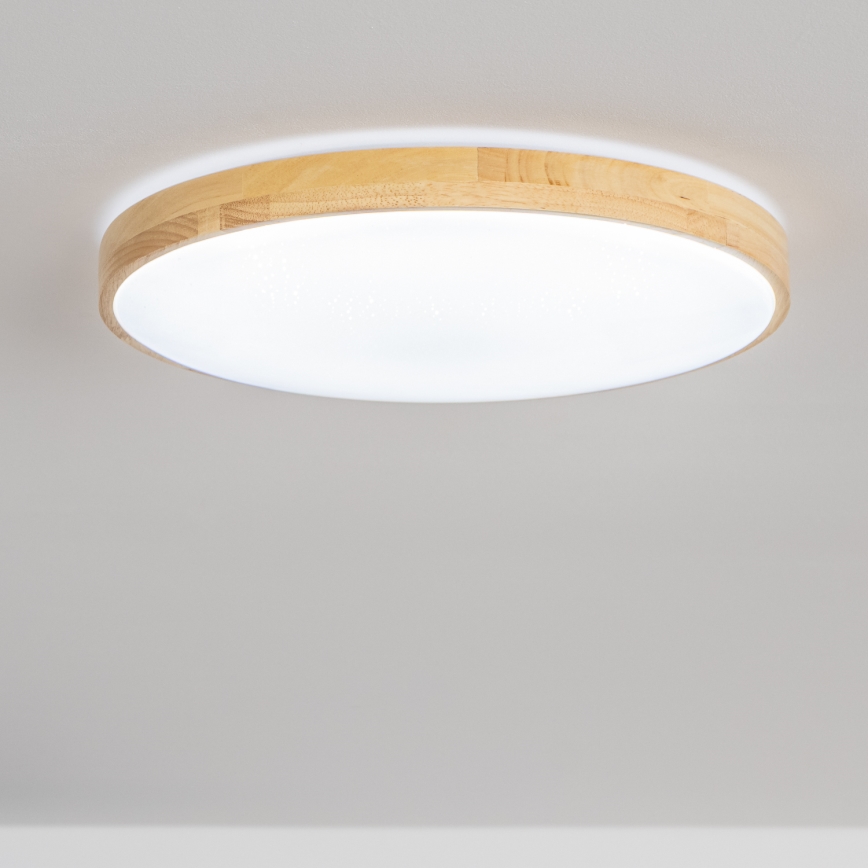 Brilagi - Dimbar LED-taklampa PINE LED/60W/230V trä Ø 52 cm 3000-6500K + fjärrkontroll