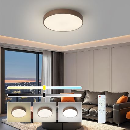 Brilagi - Dimmbar LED-taklampa POOL LED/48W/230V 3000-6000K Ø 40 cm brun + fjärrkontroll