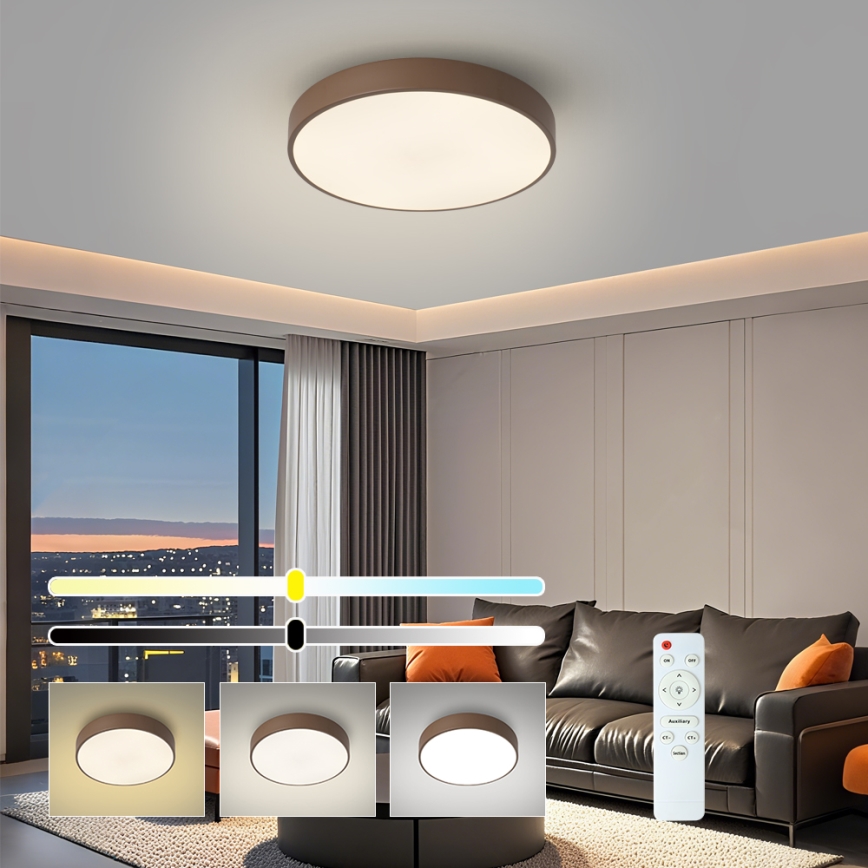Brilagi - Dimmbar LED-taklampa POOL LED/48W/230V 3000-6000K Ø 40 cm brun + fjärrkontroll