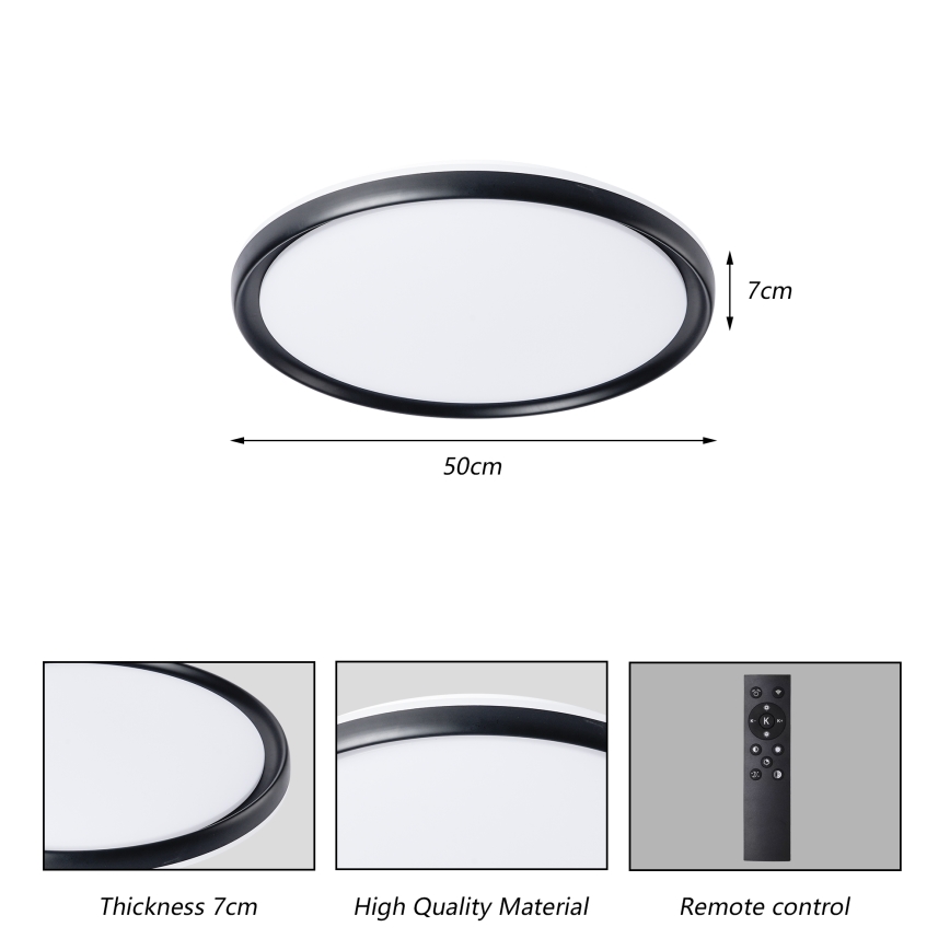 Brilagi - Dimbart LED-takarmatur RIVO LED/72W/230V 3000-6000K svart Ø 50 cm + fjärrkontroll