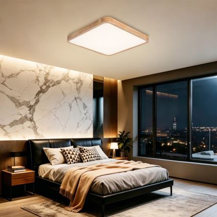 BRILAGI - Dimbar LED takarmatur WOODLINE SQUARE LED/80W/230V 3000-6000K ek 60x60 cm + fjärrkontroll