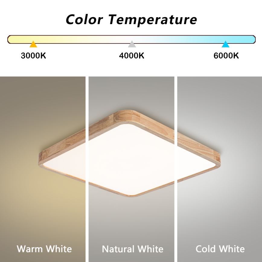 BRILAGI - Dimbar LED takarmatur WOODLINE SQUARE LED/80W/230V 3000-6000K ek 60x60 cm + fjärrkontroll