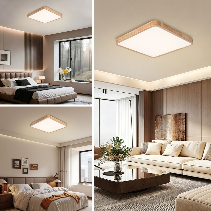 BRILAGI - Dimbar LED takarmatur WOODLINE SQUARE LED/80W/230V 3000-6000K ek 60x60 cm + fjärrkontroll