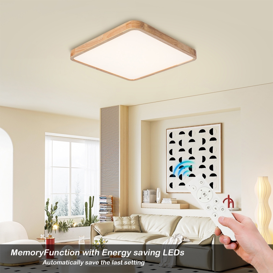 BRILAGI - Dimbar LED takarmatur WOODLINE SQUARE LED/80W/230V 3000-6000K ek 60x60 cm + fjärrkontroll