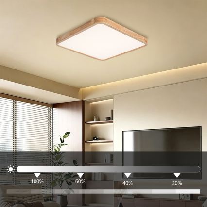 BRILAGI - Dimbar LED takarmatur WOODLINE SQUARE LED/80W/230V 3000-6000K ek 60x60 cm + fjärrkontroll