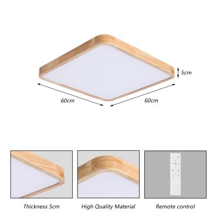 BRILAGI - Dimbar LED takarmatur WOODLINE SQUARE LED/80W/230V 3000-6000K ek 60x60 cm + fjärrkontroll