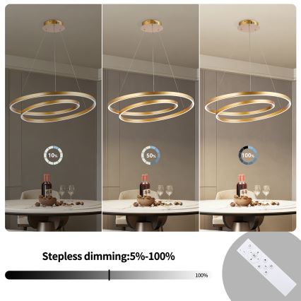 Brilagi - LED-dimbar taklampa på vajer TWISTER LED/75W/230V 3000–6000K Ø 70 cm guld + fjärrkontroll