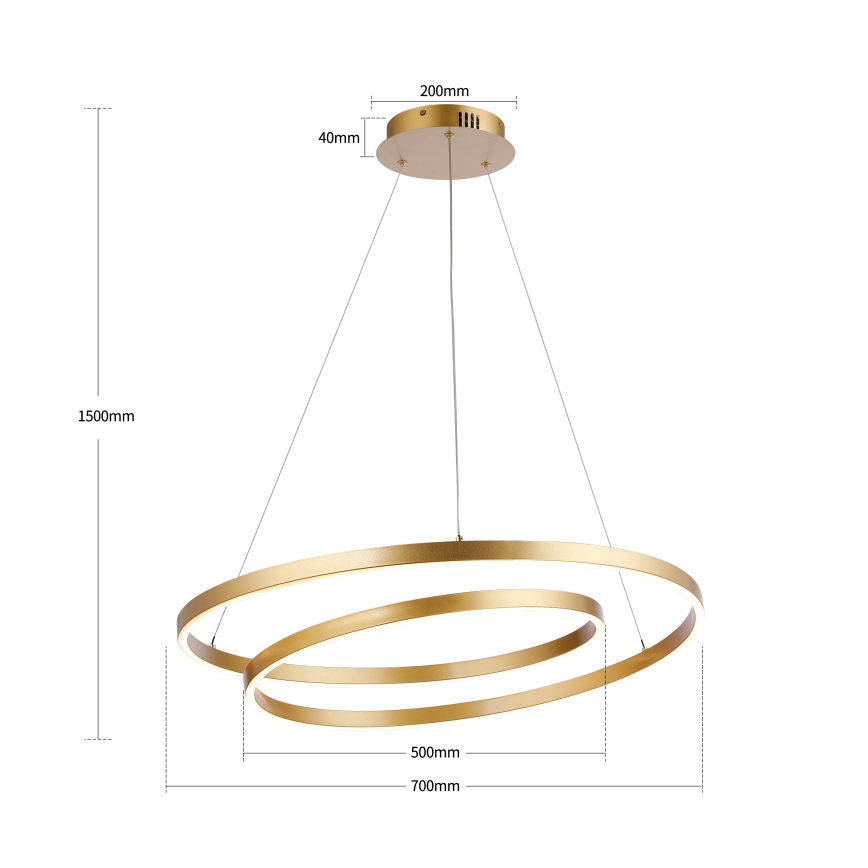 Brilagi - LED-dimbar taklampa på vajer TWISTER LED/75W/230V 3000–6000K Ø 70 cm guld + fjärrkontroll