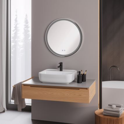 Brilagi - Dimmbar LED-badrumsspegel med uppvärmning och integrerad belysning ALU PRO LED/18W/230V Ø 60 cm 3000/4000/6500K IP44 blank krom CRI 90