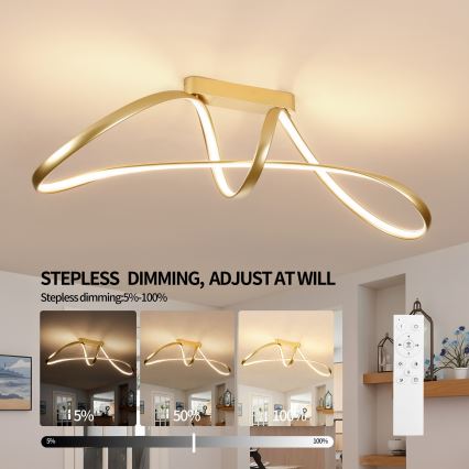 Brilagi - LED dimbar ytmonterad taklampa TWISTER LED/60W/230V 3000-6000K guldig + fjärrkontroll