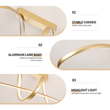 Brilagi - LED dimbar ytmonterad taklampa TWISTER LED/60W/230V 3000-6000K guldig + fjärrkontroll