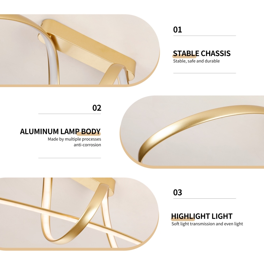 Brilagi - LED dimbar ytmonterad taklampa TWISTER LED/60W/230V 3000-6000K guldig + fjärrkontroll
