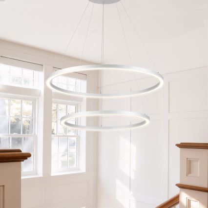 Brilagi - LED dimbar pendellampa på vajer PORTOFINO LED/98W/230V 3000-6000K Ø 80 cm silver + fjärrkontroll