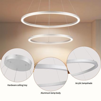 Brilagi - LED dimbar pendellampa på vajer PORTOFINO LED/98W/230V 3000-6000K Ø 80 cm silver + fjärrkontroll