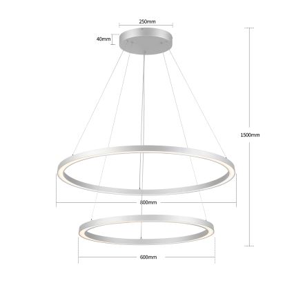 Brilagi - LED dimbar pendellampa på vajer PORTOFINO LED/98W/230V 3000-6000K Ø 80 cm silver + fjärrkontroll