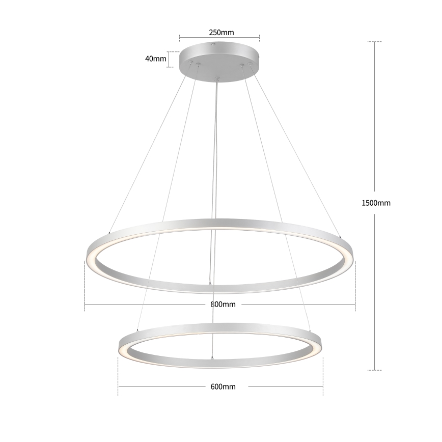 Brilagi - LED dimbar pendellampa på vajer PORTOFINO LED/98W/230V 3000-6000K Ø 80 cm silver + fjärrkontroll