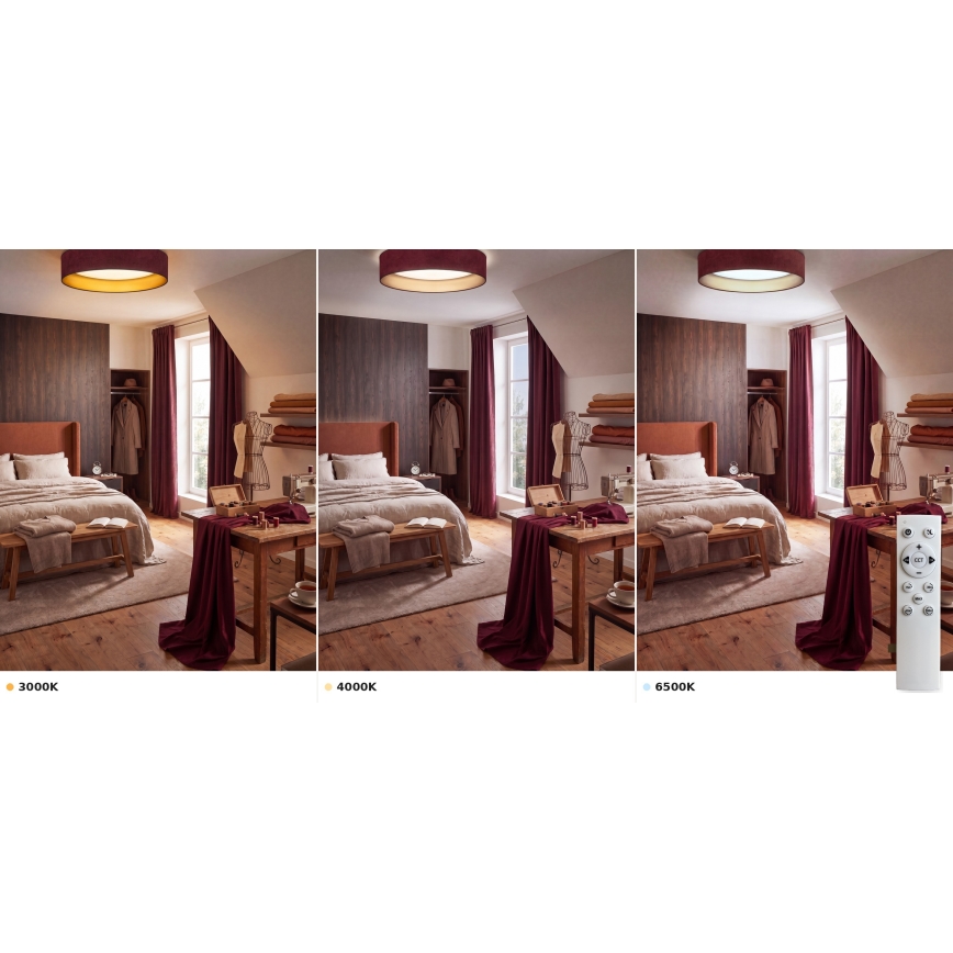 BRILAGI - Dimbart LED-taklampa VELVET SMART VARI LED/24W/230V 3000-6500K Ø 45 cm vinröd/guld + fjärrkontroll