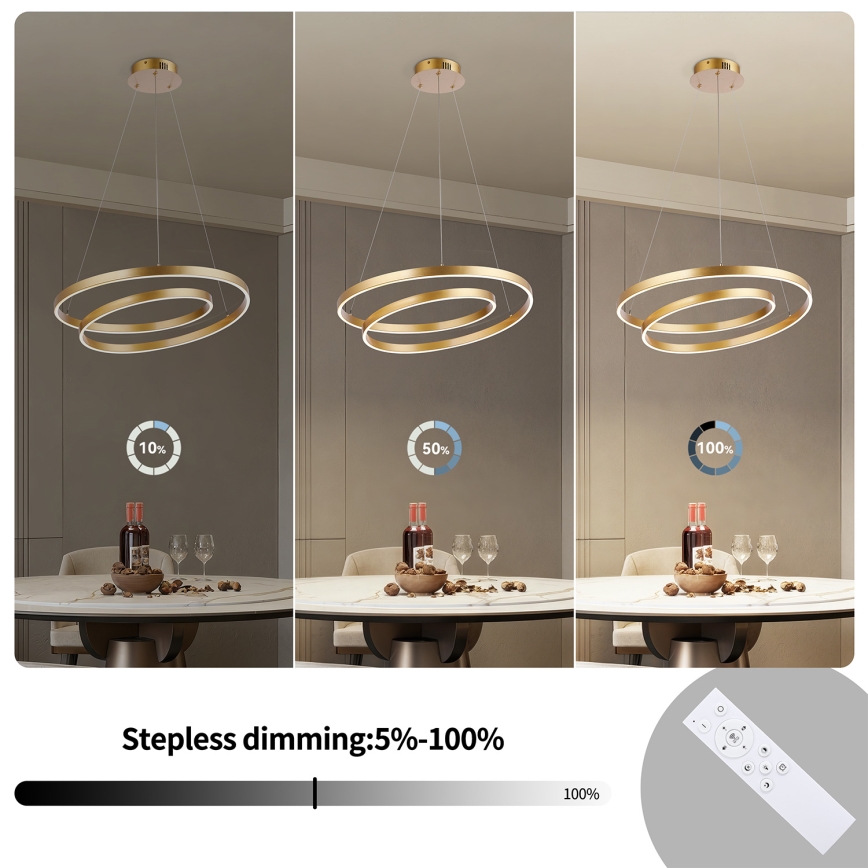 Brilagi - LED dimbar taklampa på vajer TWISTER LED/48W/230V 3000-6000K Ø 50 cm guld + fjärrkontroll